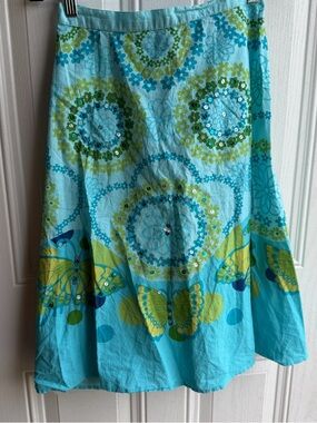 Y2K girlie Sequenced Turquoise Floral & Butterfly Skirt Size M